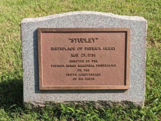 Stone Marker: 'Studley' Birthplace of Patrick Henry